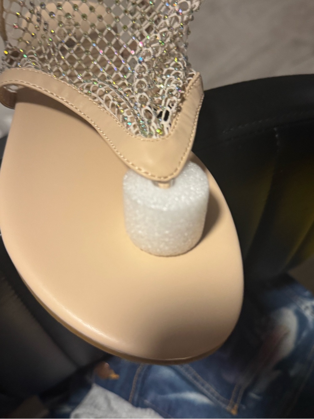Cape Robbin Nude Rhinestone Mesh Thong Sandals